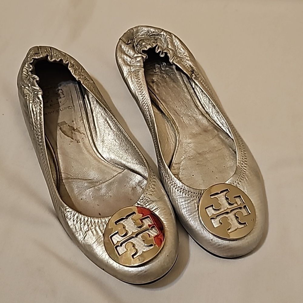 Tory Burch Silver Ballet Flats size 7